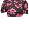 Lovers + Friends - Brown Dotted Satin Blouse w/ Pink Floral Print Sz S