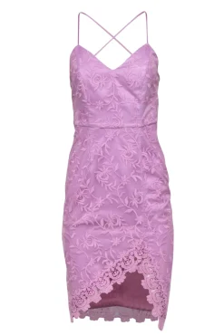 Lovers + Friends - Lavender Mesh Floral Embroidered Sheath Dress w/ Lace Trim Sz XS