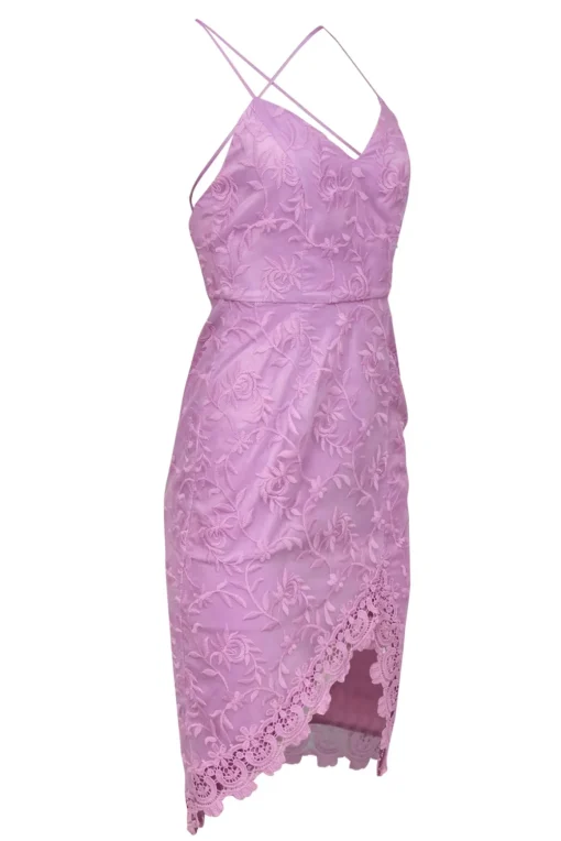 Lovers + Friends - Lavender Mesh Floral Embroidered Sheath Dress w/ Lace Trim Sz XS