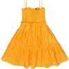 Lovers + Friends - Metallic Yellow Satin Ruffled Smocked Bust Sundress Sz XS
