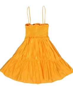 Lovers + Friends - Metallic Yellow Satin Ruffled Smocked Bust Sundress Sz XS