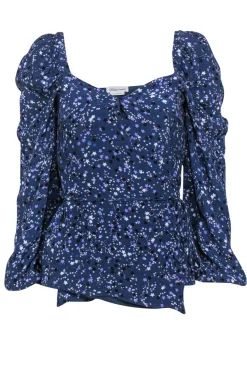 Lovers + Friends - Purple Puffed Sleeve Star Printed Blouse Sz XS
