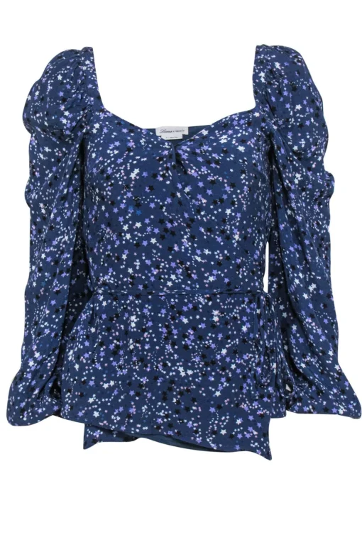 Lovers + Friends - Purple Puffed Sleeve Star Printed Blouse Sz XS
