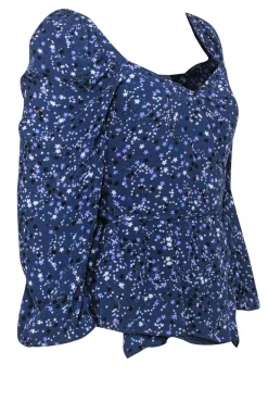 Lovers + Friends - Purple Puffed Sleeve Star Printed Blouse Sz XS