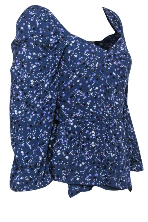 Lovers + Friends - Purple Puffed Sleeve Star Printed Blouse Sz XS