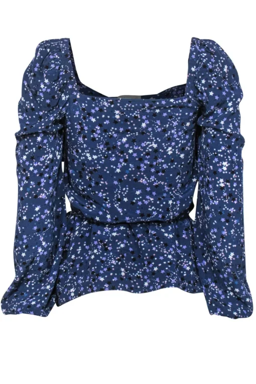 Lovers + Friends - Purple Puffed Sleeve Star Printed Blouse Sz XS