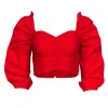 Lovers + Friends - Red Ruched Cropped Puff Sleeve Blouse Sz XS