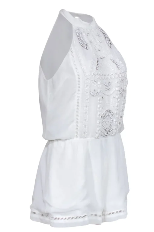 Lovers + Friends - White Sleeveless Beaded Embellished Romper Sz M