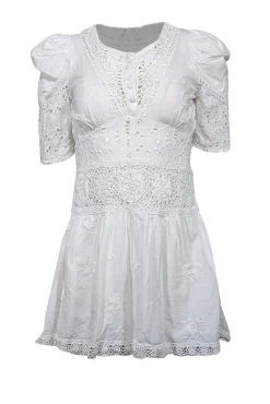 LoveShackFancy - Ivory Eyelet Short Sleeve Dress Sz 0