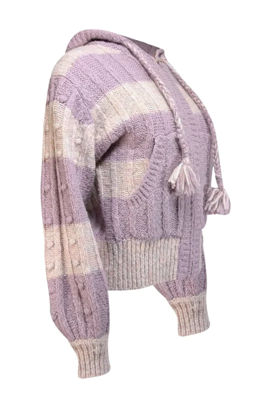 LoveShackFancy - Lavender & Pink Alpaca Blend "Tirzah" Front Hooded Sweater Sz XL