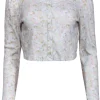 LoveShackFancy - Light Blue Floral Print Cropped Cardigan Sz XS