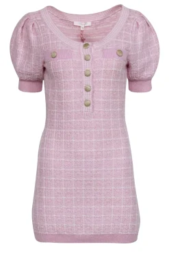 LoveShackFancy - Pink & White Tweed Short Sleeve Knit Dress Sz S