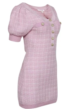 LoveShackFancy - Pink & White Tweed Short Sleeve Knit Dress Sz S