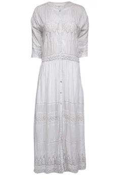 LoveShackFancy - White Eyelet Trim Cotton Button Front Maxi Dress Sz M