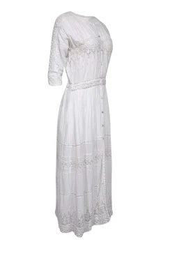 LoveShackFancy - White Eyelet Trim Cotton Button Front Maxi Dress Sz M