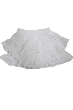 LoveShackFancy - White Ruffled Mini Skirt w/ Eyelet Lace Trim Sz XS