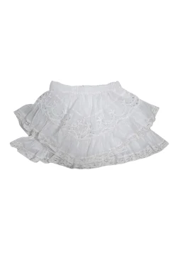 LoveShackFancy - White Ruffled Mini Skirt w/ Eyelet Lace Trim Sz XS
