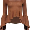 LPA - Tan Scoop Neck Long Sleeve Sweater w/ Bell Sleeves & Ruffle Hem Sz XS