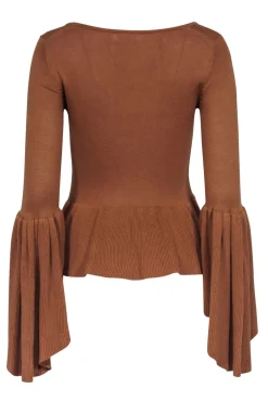 LPA - Tan Scoop Neck Long Sleeve Sweater w/ Bell Sleeves & Ruffle Hem Sz XS