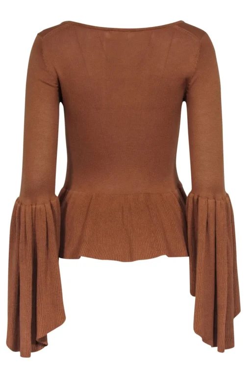 LPA - Tan Scoop Neck Long Sleeve Sweater w/ Bell Sleeves & Ruffle Hem Sz XS