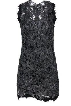 M & Guia for Intermix - Silver Metallic Lace Sheath Dress w/ Back Cutout Sz S