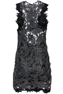 M & Guia for Intermix - Silver Metallic Lace Sheath Dress w/ Back Cutout Sz S