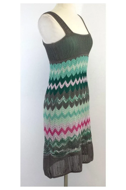 M Missoni - Grey, Green & Pink Chevron Knit Tank Dress Sz 4