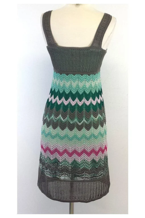 M Missoni - Grey, Green & Pink Chevron Knit Tank Dress Sz 4