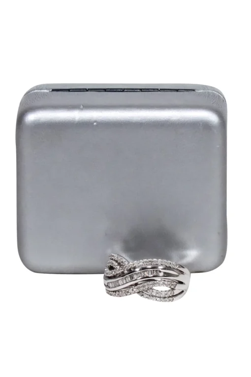 Macy's - Sterling Silver Crossover Diamond Ring Sz 7