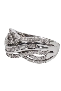 Macy's - Sterling Silver Crossover Diamond Ring Sz 7