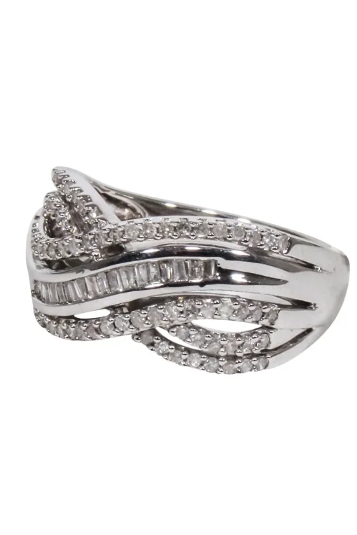 Macy's - Sterling Silver Crossover Diamond Ring Sz 7