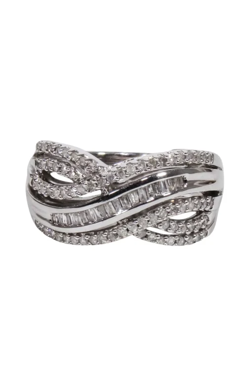 Macy's - Sterling Silver Crossover Diamond Ring Sz 7