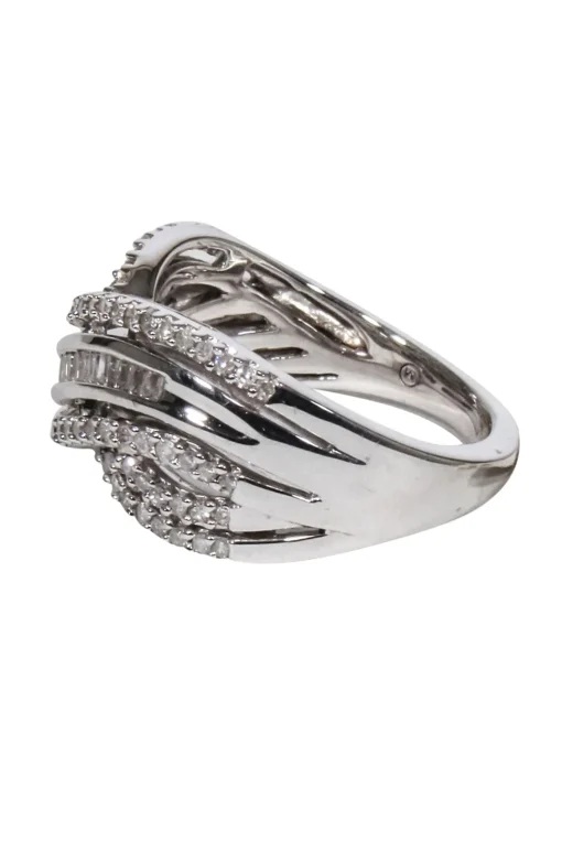 Macy's - Sterling Silver Crossover Diamond Ring Sz 7