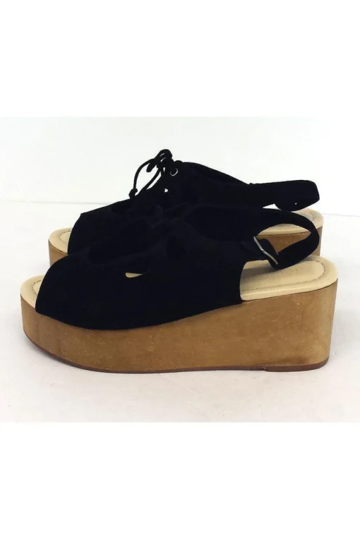 Madison Harding - Black Suede Wooden Platform Heels Sz 7