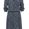 Maeve - Black & White Chevron & Polka Dot Shift Dress w/ Lace Trim & Tassels Sz S
