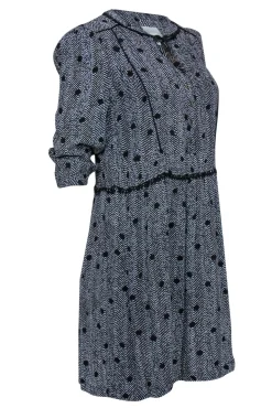Maeve - Black & White Chevron & Polka Dot Shift Dress w/ Lace Trim & Tassels Sz S
