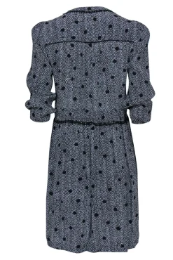 Maeve - Black & White Chevron & Polka Dot Shift Dress w/ Lace Trim & Tassels Sz S