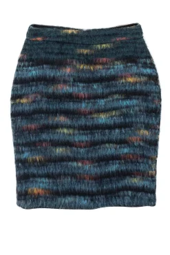 Maeve - Blue & Multicolored Fuzzy Wool Blend Skirt Sz 2