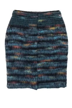 Maeve - Blue & Multicolored Fuzzy Wool Blend Skirt Sz 2