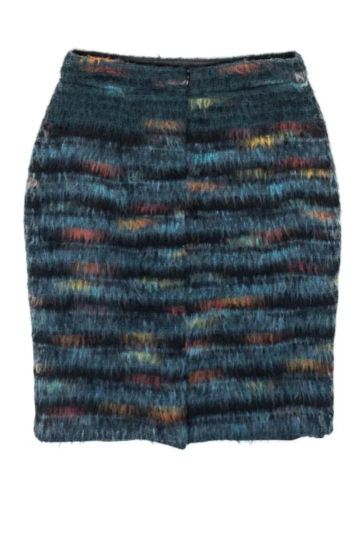 Maeve - Blue & Multicolored Fuzzy Wool Blend Skirt Sz 2
