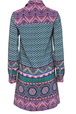 Maeve - Green & Multicolor Print Button-Up Silk Shirtdress Sz 0