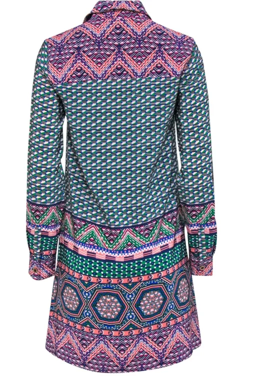 Maeve - Green & Multicolor Print Button-Up Silk Shirtdress Sz 0