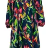 Maeve - Navy Tulip Printed Shift Dress w/ Puffed Sleeves Sz XXS