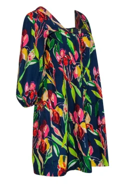 Maeve - Navy Tulip Printed Shift Dress w/ Puffed Sleeves Sz XXS