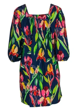 Maeve - Navy Tulip Printed Shift Dress w/ Puffed Sleeves Sz XXS