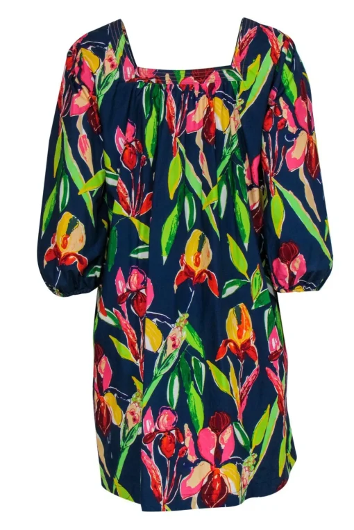 Maeve - Navy Tulip Printed Shift Dress w/ Puffed Sleeves Sz XXS