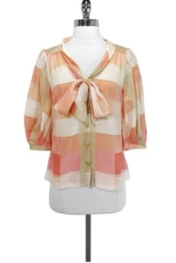 Maeve - Peach & Tan Cotton & Silk Blouse Sz 0