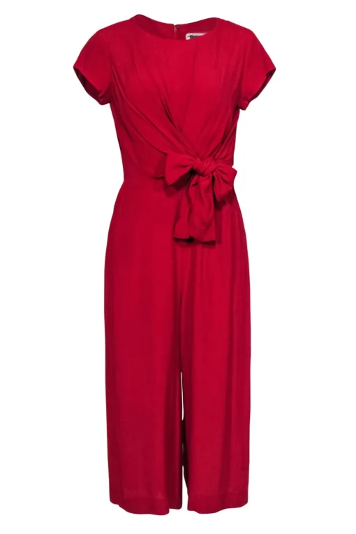 Maeve - Red Short Sleeve Cropped Wide Leg Jumpsuit w/ Tied Top Sz 6