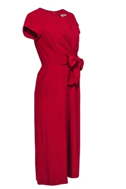 Maeve - Red Short Sleeve Cropped Wide Leg Jumpsuit w/ Tied Top Sz 6