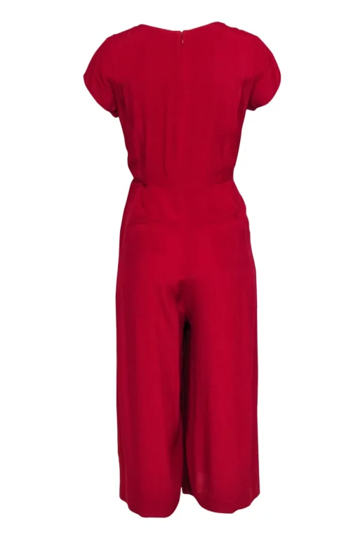Maeve - Red Short Sleeve Cropped Wide Leg Jumpsuit w/ Tied Top Sz 6